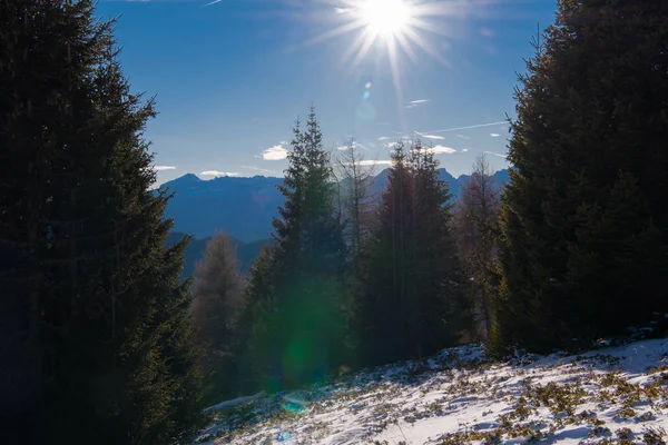 Зимние Горы Красивый Альпийский Панорамный Вид Снега Покрытые Европейские Альпы — стоковое фото
