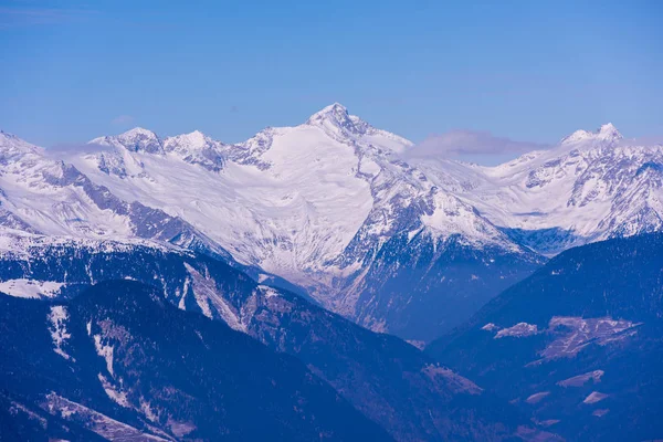 Téli Hegyek Gyönyörű Alpesi Panorámát Hófödte Európai Alpok — Stock Fotó