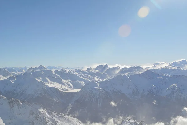 Vinter Berg Vackra Alpina Panoramautsikt Över Nysnö Utjämnade Franska Alperna — Stockfoto