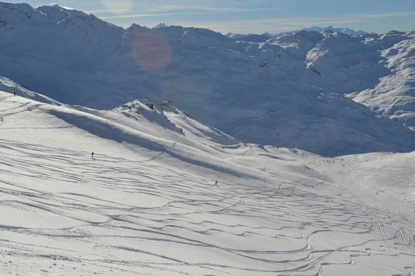 Montagnes Hiver Belle Vue Panoramique Alpine Sur Neige Fraîche Plafonnée — Photo