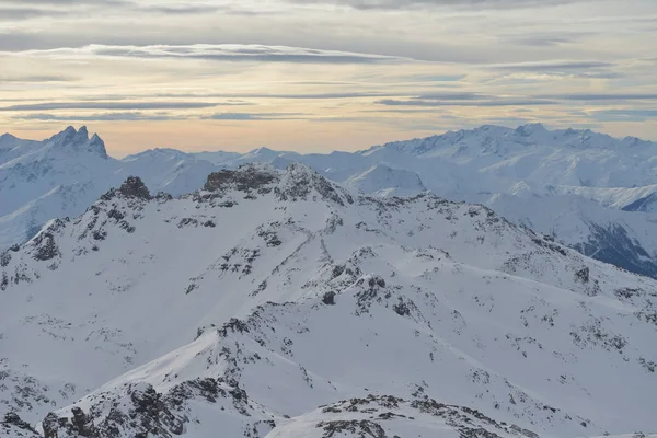 Montañas Invierno Hermosa Vista Panorámica Alpina Los Alpes Franceses Nevados —  Fotos de Stock