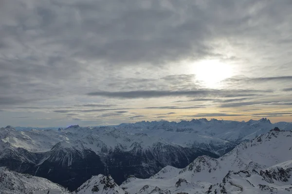 Montañas Invierno Hermosa Vista Panorámica Alpina Los Alpes Franceses Nevados —  Fotos de Stock