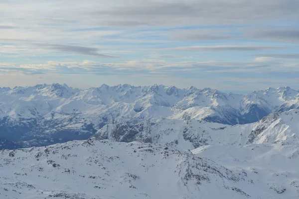 Montagne Invernali Bella Vista Panoramica Alpina Neve Fresca Ricoperta Alpi — Foto Stock