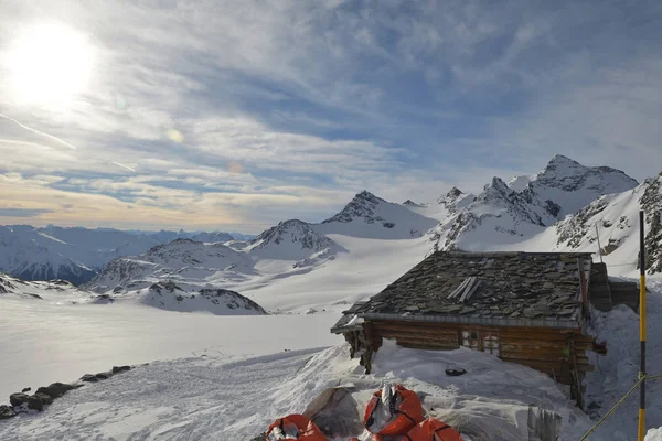 Montagnes Hiver Belle Vue Panoramique Alpine Sur Neige Fraîche Plafonnée — Photo