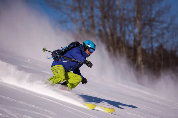 Jeune Athlète Freestyle Skieur Amuser Descendant Dans Beau Paysage Alpin — Photo