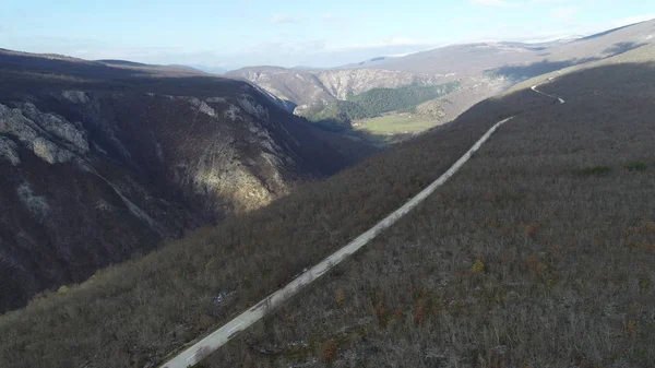 Vue Aérienne Route Campagne Début Hiver — Photo