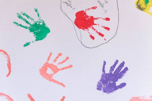 Barn Färgglada Hand Utskrifter Vit Bakgrund — Stockfoto