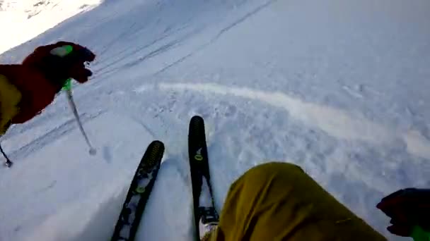 晴れた日 Gopro 胸マウントにアルプスの新鮮なパウダースノーのスキー冬フリーライド — ストック動画