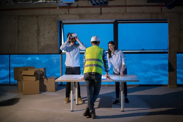 Equipo Joven Gente Negocios Grupo Arquitecto Ingeniero Sitio Construcción Comprobando — Foto de Stock