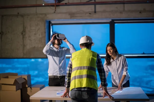 Equipo Joven Gente Negocios Grupo Arquitecto Ingeniero Sitio Construcción Comprobando — Foto de Stock