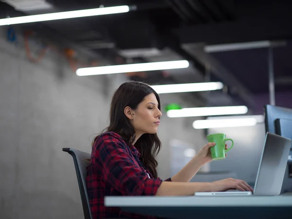 Desenvolvedor de software feminino usando computador portátil — Fotografia de Stock