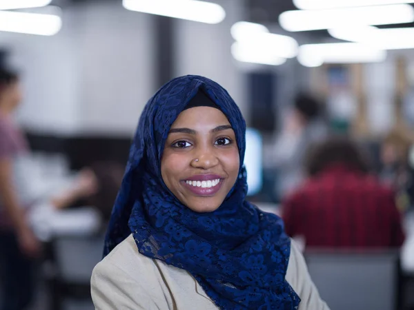 Portrait of black muslim female software developer — Stock Photo, Image