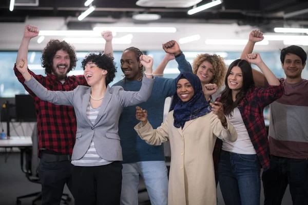 Portrait of young excited multiethnics business team — Stock Photo, Image