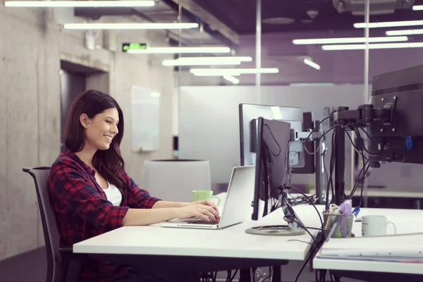 Desarrollador de software femenino utilizando ordenador portátil — Foto de Stock