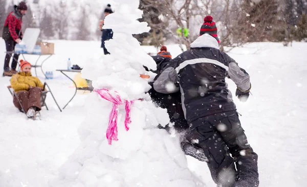 Gruppe junger Leute vergnügt sich in wunderschöner Winterlandschaft — Stockfoto