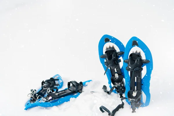 Blaue Schneeschuhe in frischer Farbe — Stockfoto