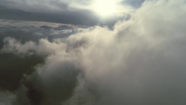 mouche aérienne au-dessus des nuages avec ciel bleu en backgroubnd par belle journée ensoleillée 