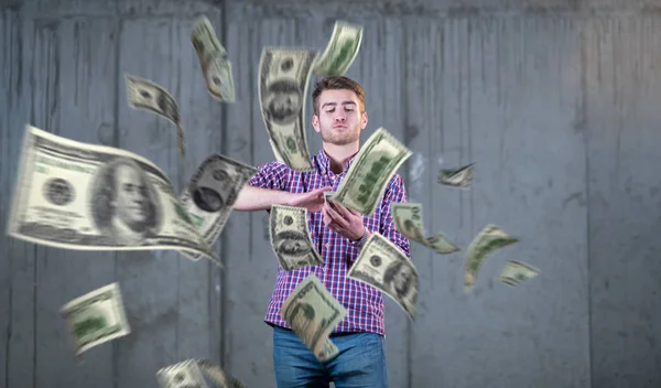 Businessman making the rain of money — Stock Photo, Image