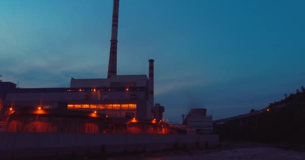 Antenn Energi Kraftverk Värmekraftverk Solnedgång Skymning Natt Ovanifrån — Stockvideo