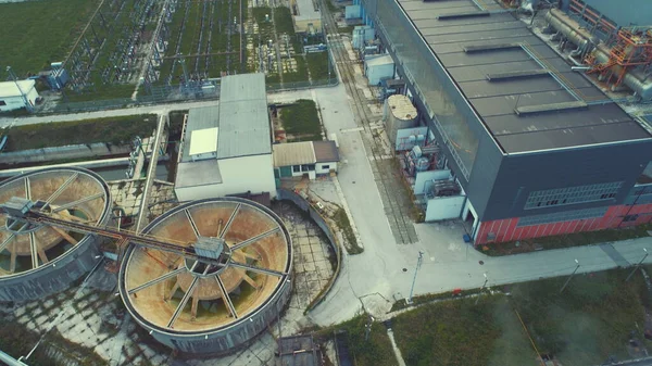 Aerial Energy Power Station Thermal Power Plant Sunset Dusk Night — Stock Photo, Image