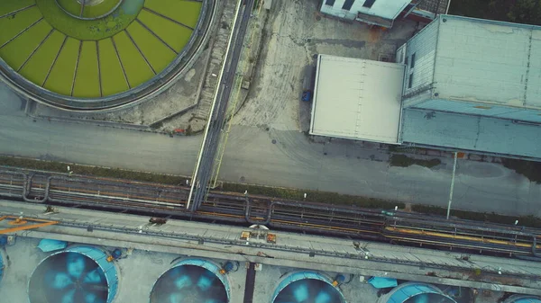 Aerial Energy Erőmű Hőerőmű Naplemente Alkonyat Éjszaka Felülnézet — Stock Fotó