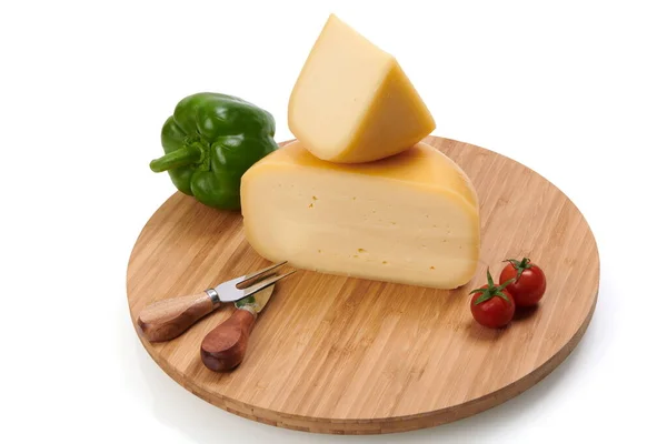 Organic Cheese Healthy Gourment Food Produced Local Farm Assortment Wooden — Stock Photo, Image