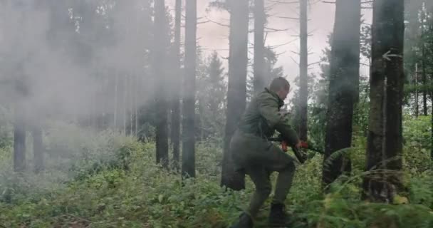 Millimális fellépés a sűrű erdőben, a terrorizmus, a háború és a terrorizmus koncepciója után futva — Stock videók