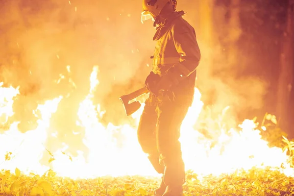 Портрет Пожежника Автентичному Місці Пожежі Лісі — стокове фото