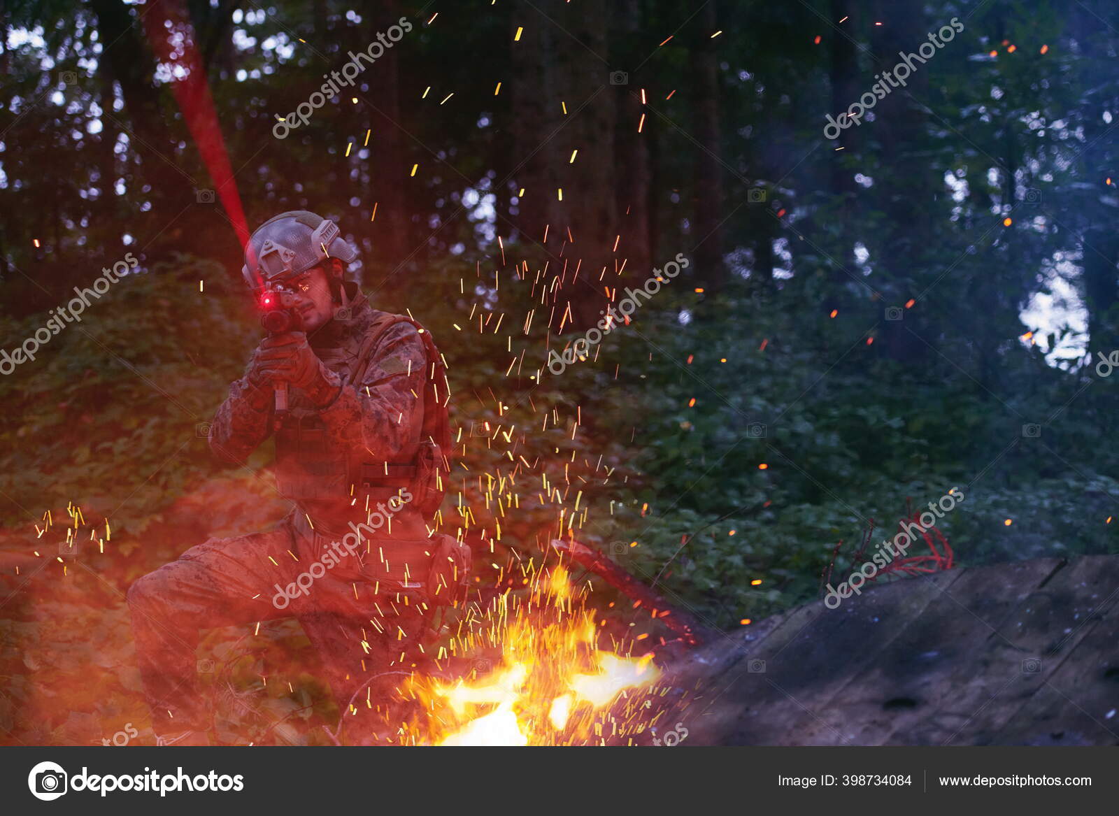 Soldier Action Night Forest Area Night Time Military Mission Stock ...