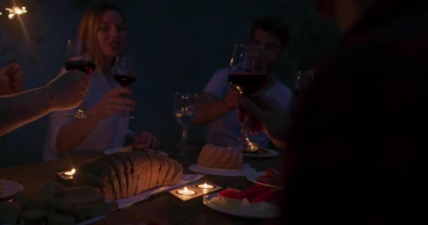 在户外参加法国晚宴的快乐朋友 — 图库视频影像