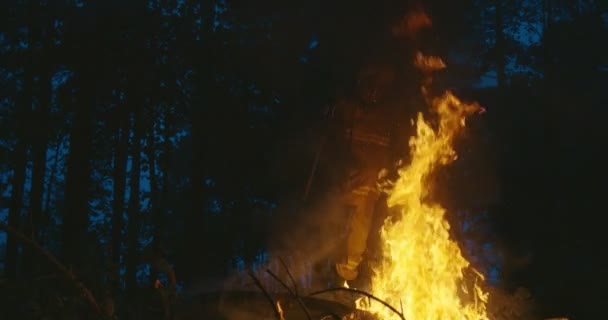 Brandman Hjälte Aktion Fara Hoppa Över Eld Låga För Att — Stockvideo