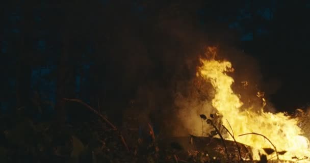 Pompier Erou Pericol Acțiune Sărind Peste Foc Flacără Pentru Salva — Videoclip de stoc