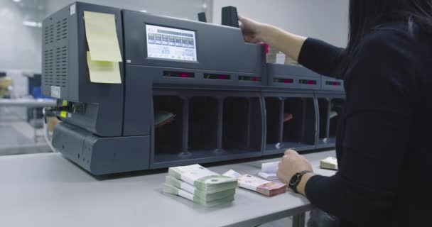 Banka Çalışanları Banka Kasasında Kağıt Banknotları Sıralarken Sayarken Para Sayma — Stok video