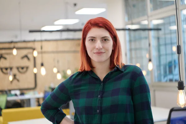 Redhead Business Woman Portrait Creative Modern Coworking Startup Open Space — Stock Photo, Image