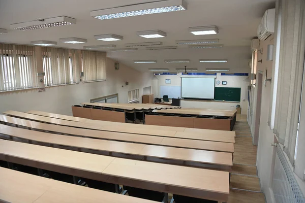 Sala Aula Vazia Universidade Colagem Volta Conceito Escola Tempo Pandêmico — Fotografia de Stock