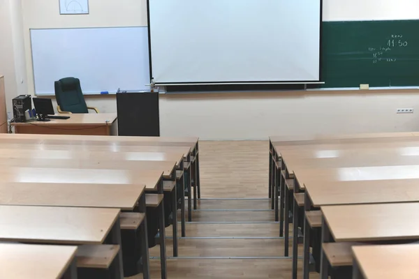 Sala Aula Vazia Universidade Colagem Volta Conceito Escola Tempo Pandêmico — Fotografia de Stock