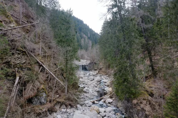 Alpejska rzeka strumień świeża czysta woda widok z góry — Zdjęcie stockowe