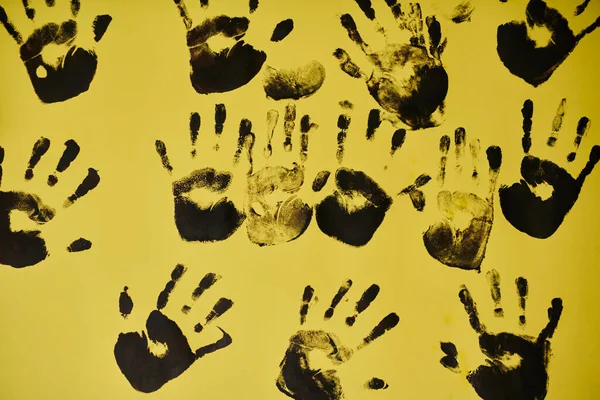 creative children black handprints painting