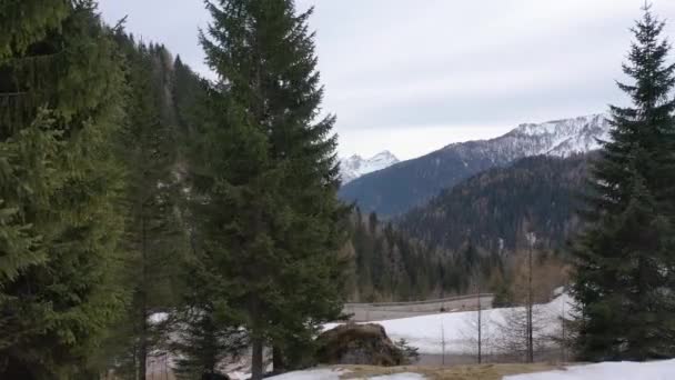 Luchtsneeuw bedekte bergtoppen in alpen in de winter — Stockvideo