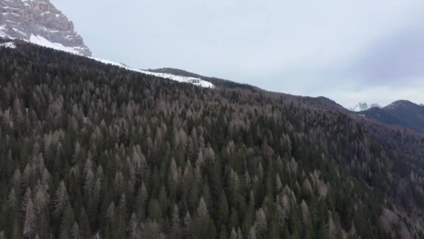 Flygande snötäckta bergstoppar i alperna på vintern — Stockvideo