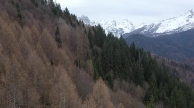 Kışın dağların tepelerinde kar yağıyordu. 