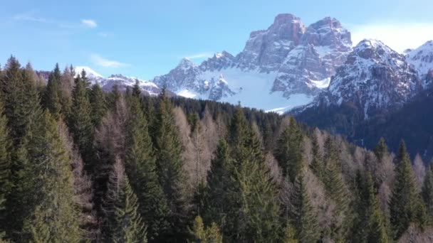 Śnieg powietrzny pokryte szczyty górskie w Alpach w zimie — Wideo stockowe