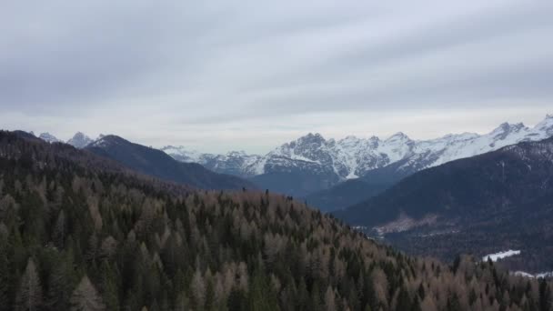 Śnieg powietrzny pokryte szczyty górskie w Alpach w zimie — Wideo stockowe