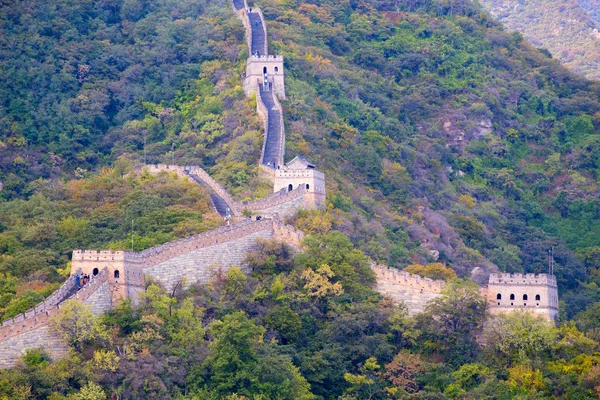 Kända Kinesiska Muren Avsnitt Mutianyu Som Ligger Närheten Peking Stad Stockbild