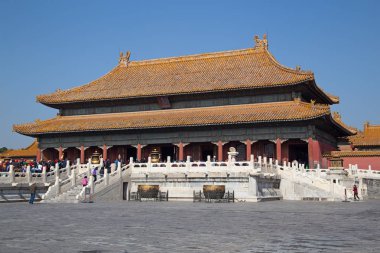 BEIJING, ÇİN - 14 Ekim 2017: Yasak Şehir (Saray Müzesi), Çin imparatorluk sarayı Ming hanedanlığından Qing hanedanlığının sonuna kadar (1420-1912)).