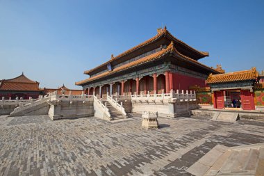 BEIJING, ÇİN - 14 Ekim 2017: Yasak Şehir (Saray Müzesi), Çin imparatorluk sarayı Ming hanedanlığından Qing hanedanlığının sonuna kadar (1420-1912)).