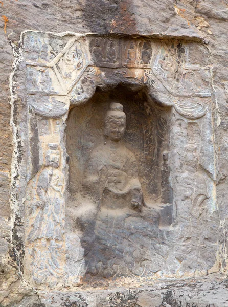 Famose Grotte Longmen Statue Buddha Bodhisattvas Scolpite Nella Roccia Monolite — Foto Stock