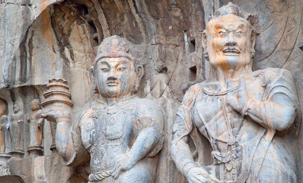 Grottes Longmen Célèbres Statues Bouddha Bodhisattvas Sculptées Dans Roche Monolithe — Photo