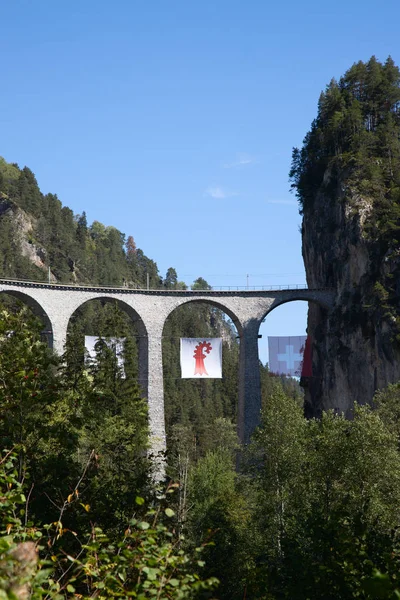 Beroemd Landwasserviaduct Buurt Van Filisur Stad Zwitserse Alpen — Stockfoto