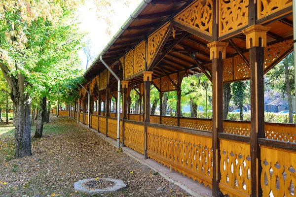 Buzias Město Rumunska Dřevěné Zahrnuty Kolonáda Mezník Architektury — Stock fotografie